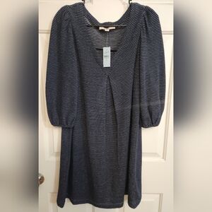 LOFT Navy and White Patterned Dress